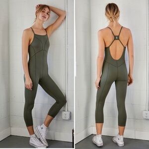 Free People Movement Side To Side Green Performance Jumpsuit Small